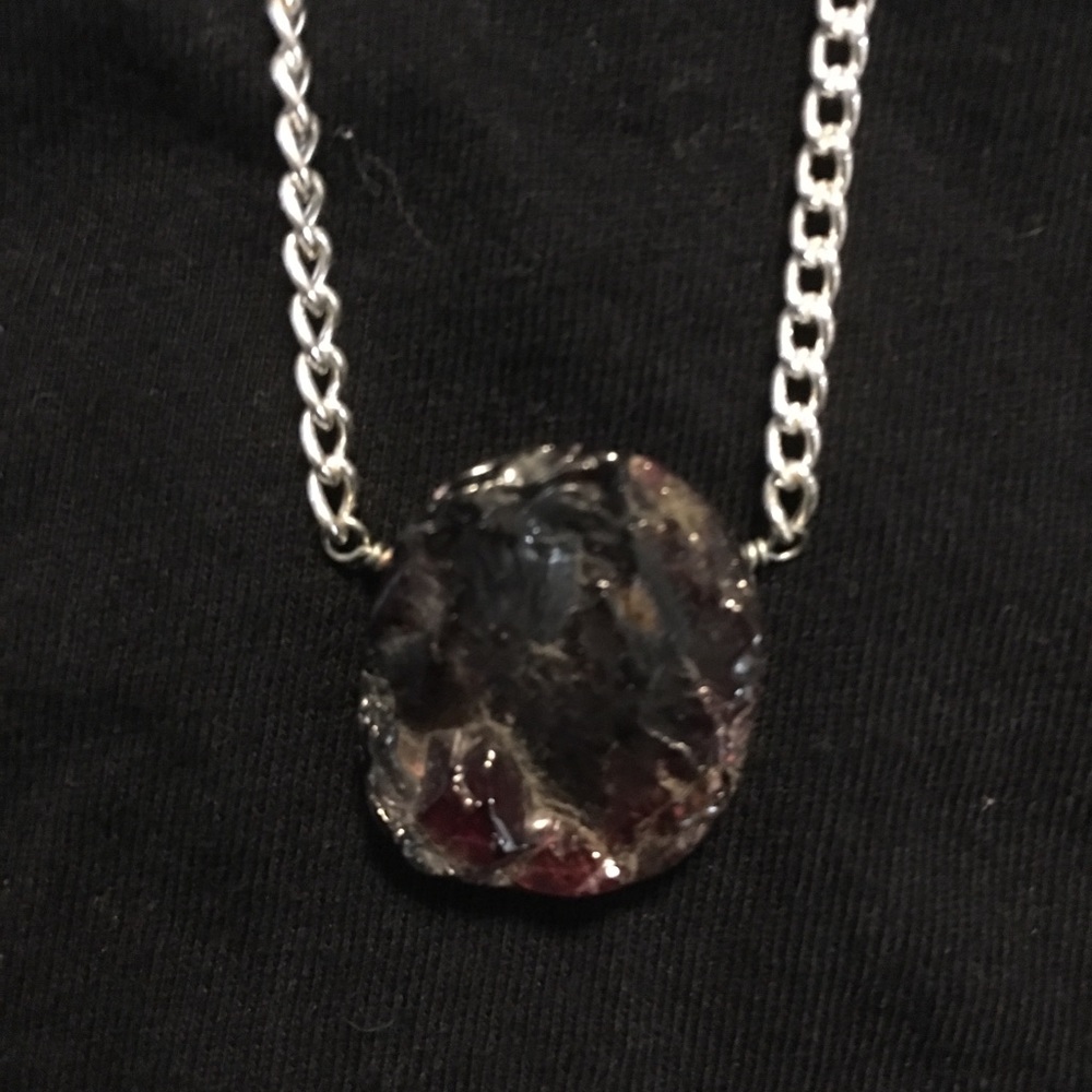 Rough Garnet on 16” Silver Plated Chain